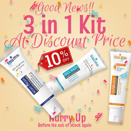 Gluta White 3 in 1 Kit | Gluta White cream + Facewash + Sunblock SPF60